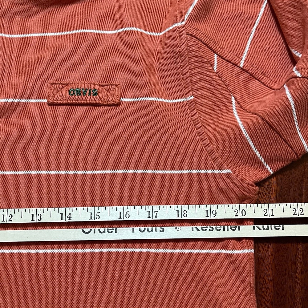 Orvis Polo Shirt Mens Small Salmon Red Striped Signature Polo Casual Preppy - Picture 6 of 8